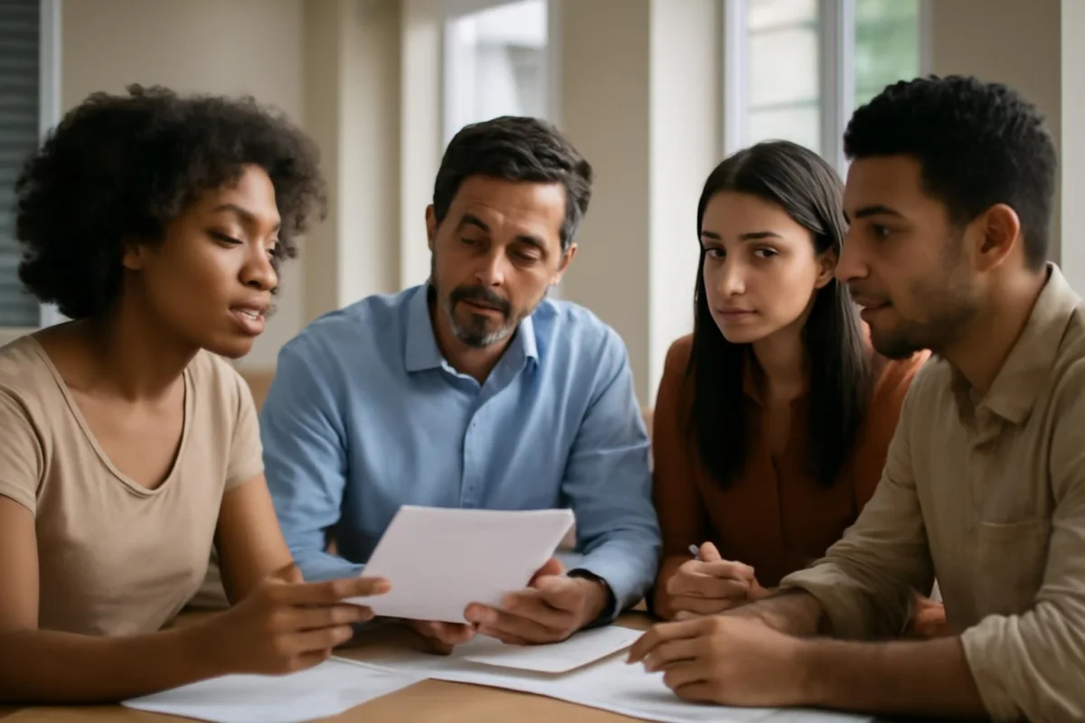 Equipe brasileira analisando pesquisa de satisfação em escritório